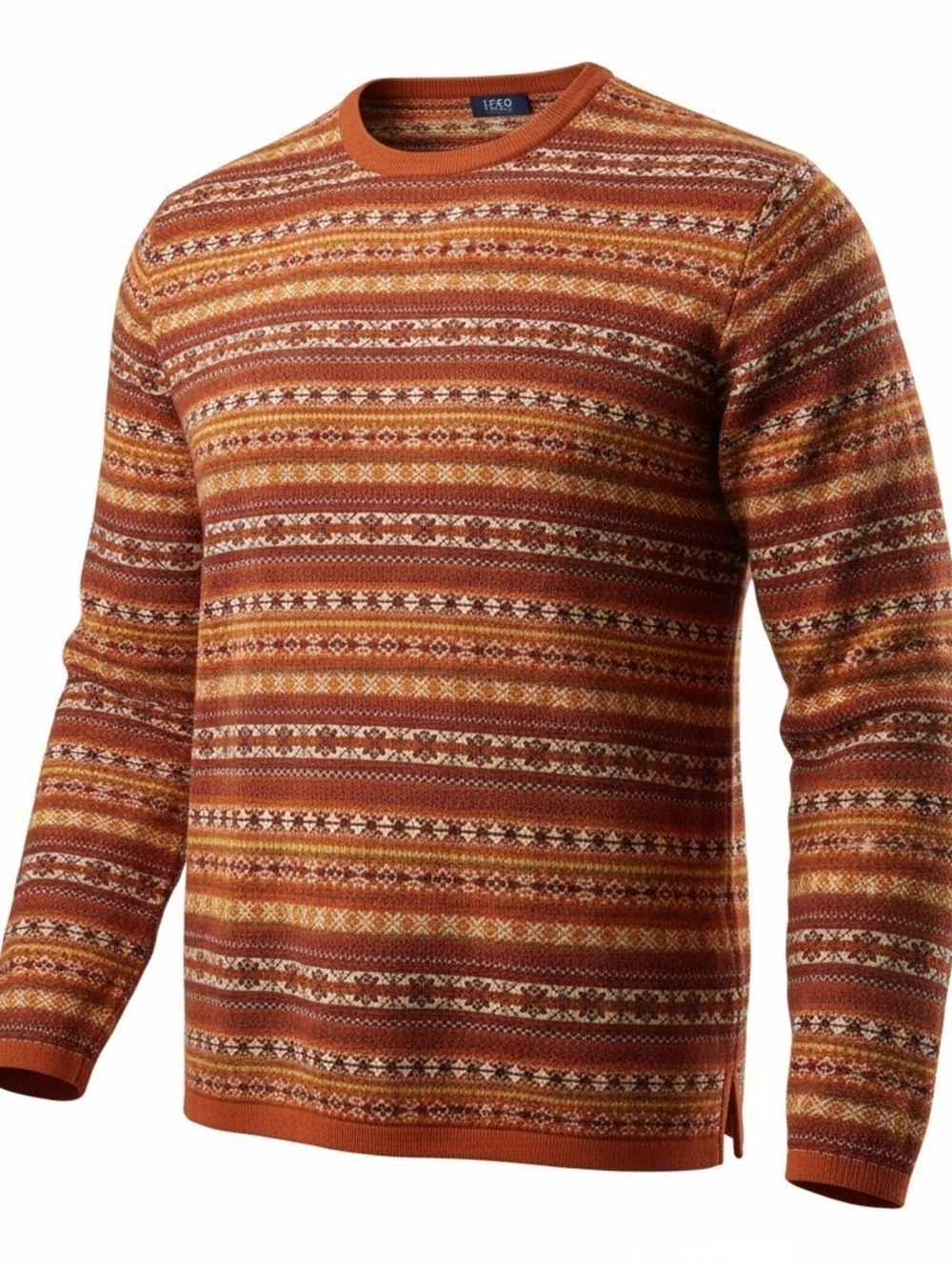 Vintage IZOD Jeans Fair Isle Sweater Orange Rust Geometric Crewneck XL NWT